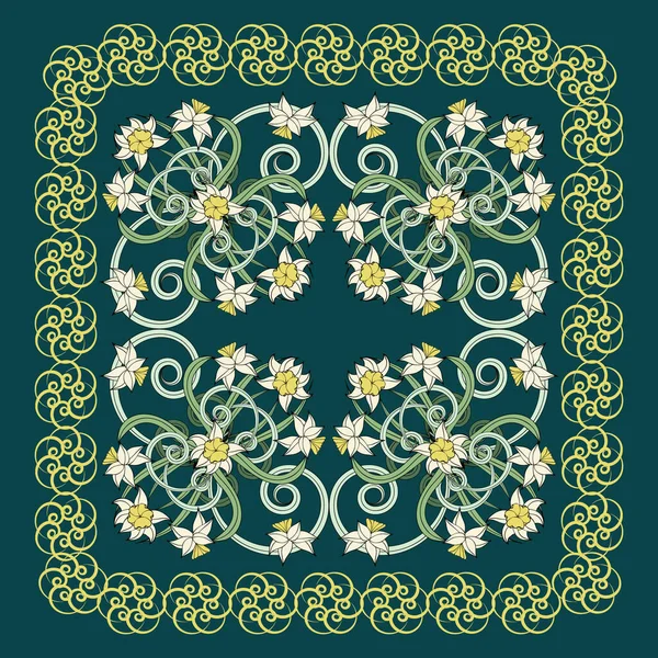 Composición Cuadrada Pequeños Narcisos Art Nouveau Style Fondos Florales Vintage — Vector de stock