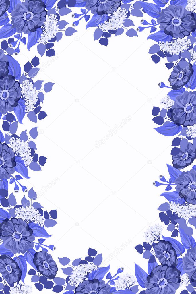 Seamless border, floral watercolor design: garden zinnia flower, silver eucalyptus branch, green thyme, greenery leaves, iberis. Fashionable background print for textile, wallpaper, decoupage.