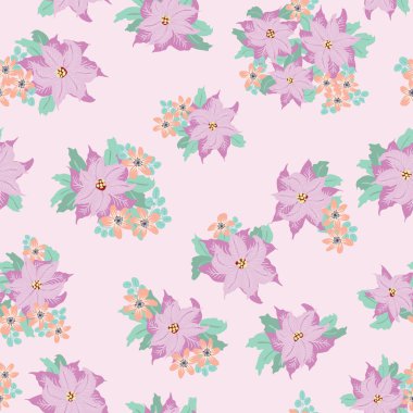 Basit küçük çiçekli kusursuz çiçek deseni. Millefleur tarzı. Tekstil, duvar kağıdı, kapaklar, yüzey, yazdırma, paketleme, kupür defteri, dekupaj için bitki arkaplanı. 