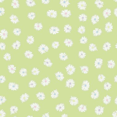  Kusursuz bitki deseni. Küçük şirin papatya çiçekleri. Moda baskıları, duvar kağıtları ve yüzey için modaya uygun çiçek arkaplanı. Düzenli olarak. Ülke biçimi