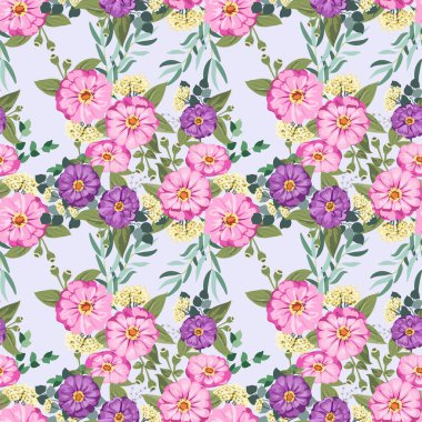 Küçük bahçe çiçekleri içinde kusursuz parlak desenler. Millefleur. Tekstil, duvar kağıdı, kapaklar, yüzey, baskı, hediye paketi, hatıra defteri, dekupaj