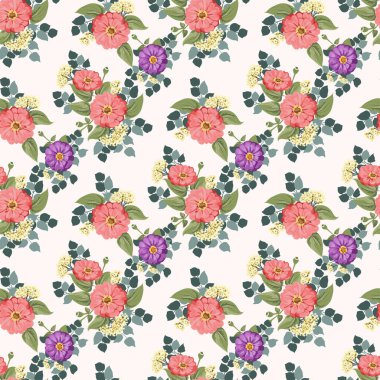 Küçük bahçe çiçekleri içinde kusursuz parlak desenler. Millefleur. Tekstil, duvar kağıdı, kapaklar, yüzey, baskı, hediye paketi, hatıra defteri, dekupaj