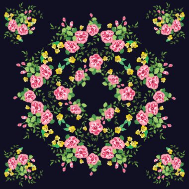 Şirin petunyalardan oluşan küçük çiçeklerle harika, pürüzsüz bir sınır. Düzenli olarak. Ev tekstil, iç mekan, çarşaf için çiçek arkaplan.