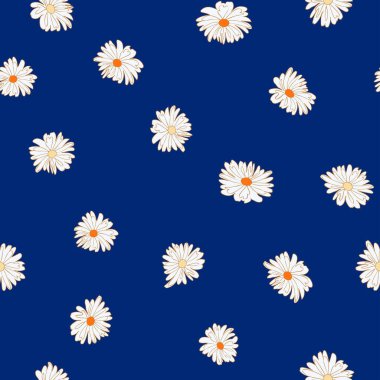  Kusursuz bitki deseni. Küçük şirin papatya çiçekleri. Moda baskıları, duvar kağıtları ve yüzey için modaya uygun çiçek arkaplanı. Düzenli olarak. Ülke biçimi