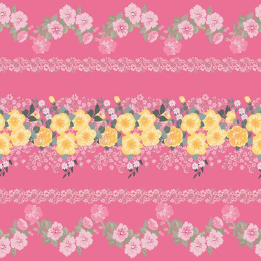  Şirin bitki kenarı. Çiçek desenli elbise izi. Duvar kağıtları, baskı, hediye paketi ve yapıştırma kitabı için çiçek tasarımı.