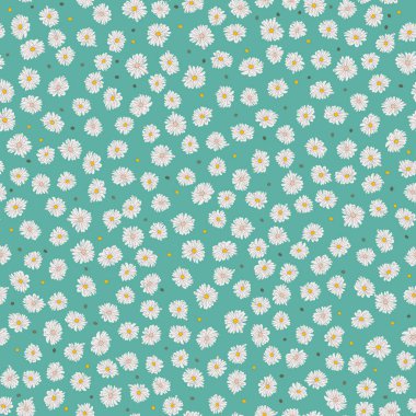  Kusursuz bitki deseni. Küçük şirin papatya çiçekleri. Moda baskıları, duvar kağıtları ve yüzey için modaya uygun çiçek arkaplanı. Düzenli olarak. Ülke biçimi