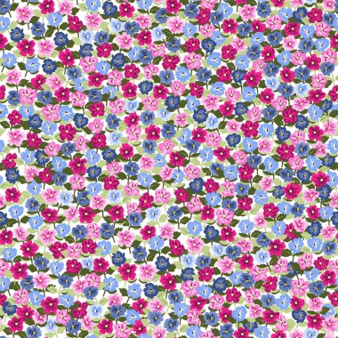 Küçük güzel çiçeklerdeki kusursuz desen. Güzel buketler. Özgürlük stili Millefleur 'lar. Tekstil, duvar kâğıdı, desen dolguları, kapaklar, yüzey, baskı, paket, hatıra defteri, dekupaj.