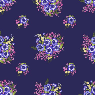 Küçük parlak çiçekleri olan hoş, pürüzsüz bir desen. Düzenli olarak. Ev yapımı tekstil, iç mekan, çarşaf için basit arkaplan.