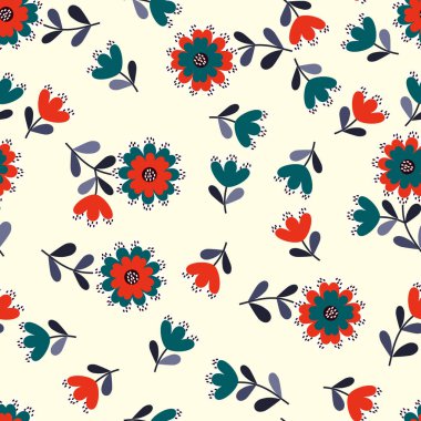 Küçük çiçeklerdeki basit şirin desen. Tekstil veya kitap kapakları, imalat, duvar kağıtları, baskı, hediye paketi ve yapıştırma kitabı için çiçeksiz arka plan