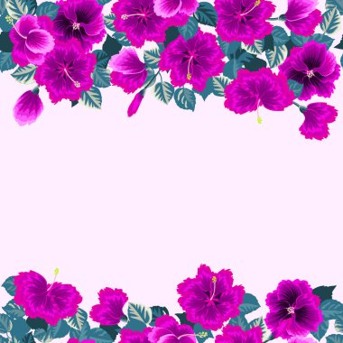 Kırmızı amberin tropikal çiçeklerinde kusursuz bir sınır. Tasarım, kartlar, davetiyeler, posterler, takvimler için egzotik bir arka plan. Metin için yer.