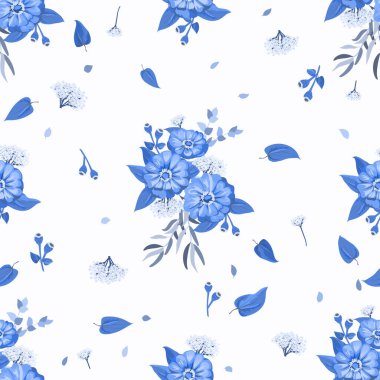 Küçük bahçe çiçekleri içinde kusursuz parlak desenler. Millefleur. Tekstil, duvar kağıdı, kapaklar, yüzey, baskı, hediye paketi, hatıra defteri, dekupaj