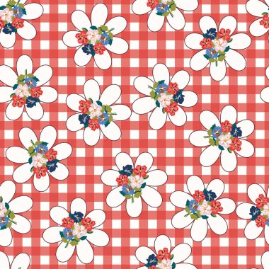 Küçük çiçeklerdeki eski besin torbası desenleri. Millefleur 'lar. Tekstil, pamuk kumaş, kapaklar, duvar kağıtları, baskı, hediye paketi ve yapıştırma kitabı için çiçeksiz arkaplan.