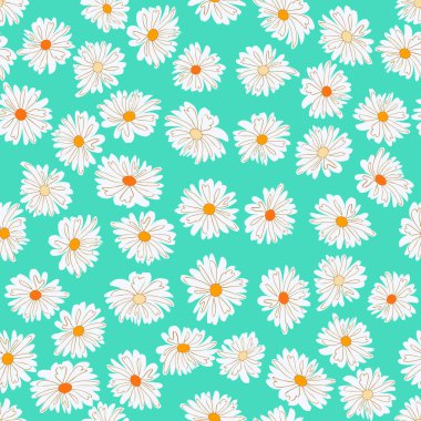  Kusursuz bitki deseni. Küçük şirin papatya çiçekleri. Moda baskıları, duvar kağıtları ve yüzey için modaya uygun çiçek arkaplanı. Düzenli olarak. Ülke biçimi