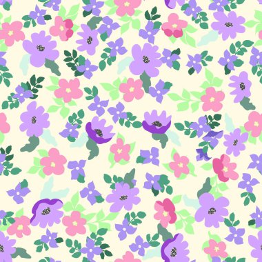 Küçük saf çiçekler kusursuz desen. Kaotik düzen. Özgürlük tarzında yaz modasına uygun çiçek geçmişi. Tekstil, duvar kağıdı, yüzey, baskı, hediye paketi, hatıra defteri, dekupaj