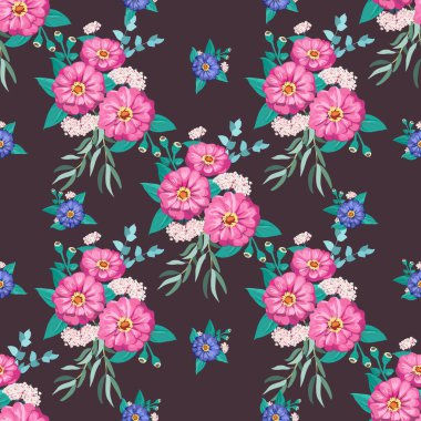 Küçük bahçe çiçekleri içinde kusursuz parlak desenler. Millefleur. Tekstil, duvar kağıdı, kapaklar, yüzey, baskı, hediye paketi, hatıra defteri, dekupaj