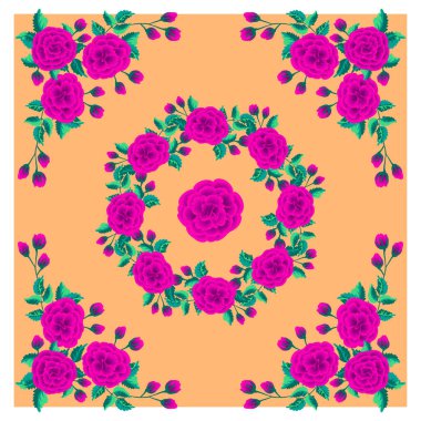  Çiçek desenli, tek bir resim taklidiyle. Gül çiçekleriyle kusursuz halk deseni. Eski tarz arka plan. Tekstil, duvar kağıdı, kapaklar, yüzey, baskı, hediye paketi, dekupaj.