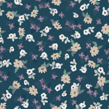 Küçük saf çiçekler kusursuz desen. Kaotik düzen. Özgürlük tarzında yaz modasına uygun çiçek geçmişi. Tekstil, duvar kağıdı, yüzey, baskı, hediye paketi, hatıra defteri, dekupaj