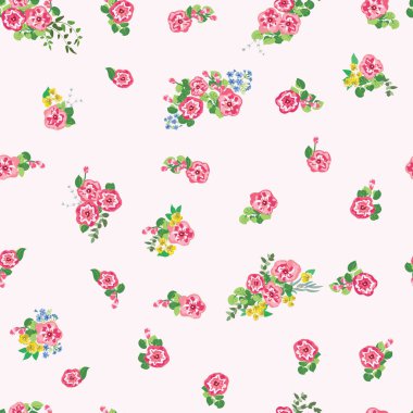 Küçük parlak çiçekleri olan hoş, pürüzsüz bir desen. Düzenli olarak. Ev yapımı tekstil, iç mekan, çarşaf için basit arkaplan.