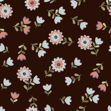 Küçük çiçeklerdeki basit şirin desen. Tekstil veya kitap kapakları, imalat, duvar kağıtları, baskı, hediye paketi ve yapıştırma kitabı için çiçeksiz arka plan