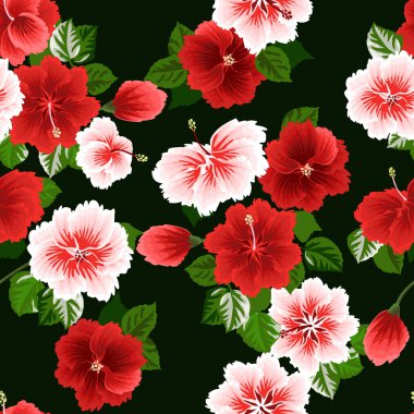 Amfibik tropikal çiçeklerdeki kusursuz muhteşem desen. Tekstil, duvar kâğıdı, şablon dolguları, kapaklar, yüzey, baskı, hediye paketi, kupür defteri, dekupaj.