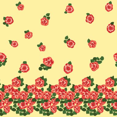 Şirin petunyaların küçük çiçekleriyle hoş, pürüzsüz bir desen. Düzenli olarak. Taşra tarzı millefleurlar. Ev tekstil, iç mekan, çarşaf için çiçek arkaplan.