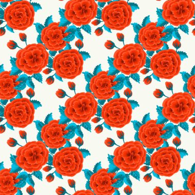 Çiçek desenli, tek bir resim taklidiyle. Gül çiçekleriyle kusursuz halk deseni. Eski tarz arka plan. Tekstil, duvar kağıdı, kapaklar, yüzey, baskı, hediye paketi, dekupaj.