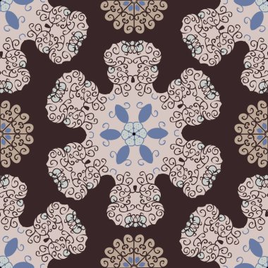 Kusursuz mandala deseni. Kumaş, kumaş tasarımı, duvar kağıdı için. Tüm elementler kesilip maskenin altına saklanmaz. Parlak renkler.