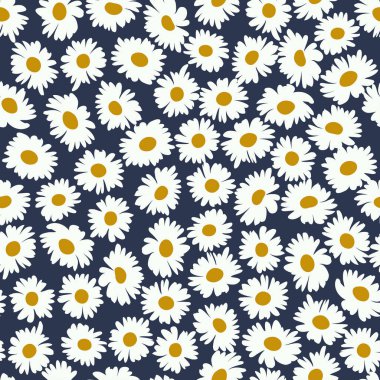  Kusursuz bitki deseni. Küçük şirin papatya çiçekleri. Moda baskıları, duvar kağıtları ve yüzey için modaya uygun çiçek arkaplanı. Düzenli olarak. Ülke biçimi