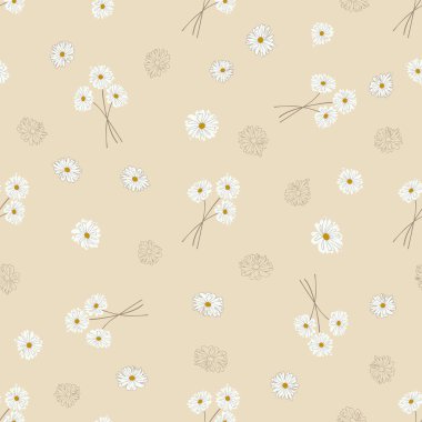  Kusursuz bitki deseni. Küçük şirin papatya çiçekleri. Moda baskıları, duvar kağıtları ve yüzey için modaya uygun çiçek arkaplanı. Düzenli olarak. Ülke biçimi