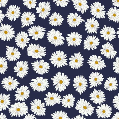  Kusursuz bitki deseni. Küçük şirin papatya çiçekleri. Moda baskıları, duvar kağıtları ve yüzey için modaya uygun çiçek arkaplanı. Düzenli olarak. Ülke biçimi