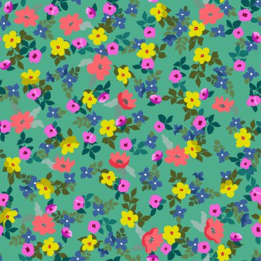 Küçük saf çiçekler kusursuz desen. Kaotik düzen. Özgürlük tarzında yaz modasına uygun çiçek geçmişi. Tekstil, duvar kağıdı, yüzey, baskı, hediye paketi, hatıra defteri, dekupaj