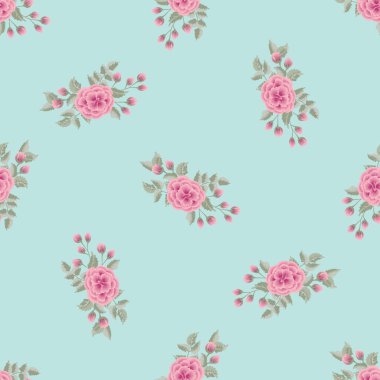 Çiçek desenli, tek bir resim taklidiyle. Gül çiçekleriyle kusursuz halk deseni. Eski tarz arka plan. Tekstil, duvar kağıdı, kapaklar, yüzey, baskı, hediye paketi, dekupaj.