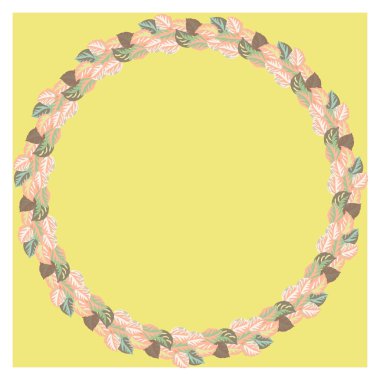  Sonbahar yapraklarından çiçek şeklinde yuvarlak bir çerçeve. Tebrik kartı şablonu. Poster, tişört, yastık, ev dekorasyonu için tasarım. Ekim yaprakları akçaağaç, rowan, kül.