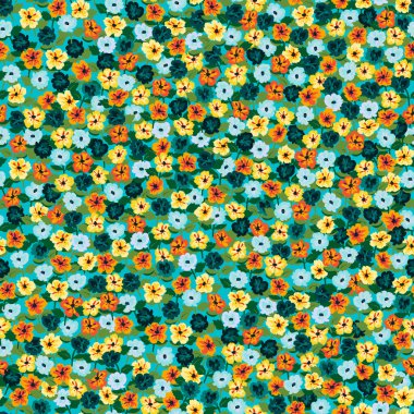 Küçük güzel çiçeklerdeki kusursuz desen. Güzel buketler. Özgürlük stili Millefleur 'lar. Tekstil, duvar kâğıdı, desen dolguları, kapaklar, yüzey, baskı, paket, hatıra defteri, dekupaj.