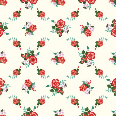 Şirin petunyaların küçük çiçekleriyle hoş, pürüzsüz bir desen. Düzenli olarak. Taşra tarzı millefleurlar. Ev tekstil, iç mekan, çarşaf için çiçek arkaplan.