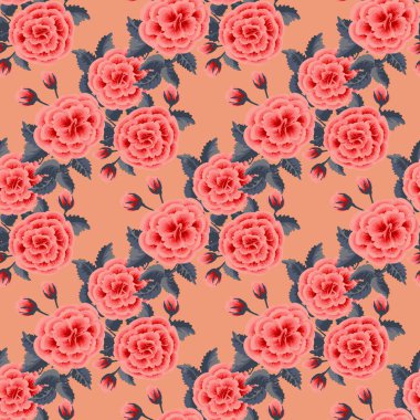 Çiçek desenli, tek bir resim taklidiyle. Gül çiçekleriyle kusursuz halk deseni. Eski tarz arka plan. Tekstil, duvar kağıdı, kapaklar, yüzey, baskı, hediye paketi, dekupaj.