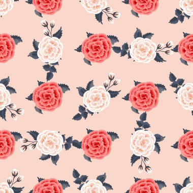 Çiçek desenli, tek bir resim taklidiyle. Gül çiçekleriyle kusursuz halk deseni. Eski tarz arka plan. Tekstil, duvar kağıdı, kapaklar, yüzey, baskı, hediye paketi, dekupaj.