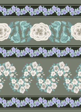  Şirin bitki kenarı. Çiçek desenli elbise izi. Duvar kağıtları, baskı, hediye paketi ve yapıştırma kitabı için çiçek tasarımı.