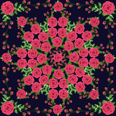 Köpek gülü çiçekleri ve taze dallardan elde çizilmiş vektör deseni. Tekstil ya da kitap kapakları, imalat, duvar kağıtları, baskı, hediye paketi ve yapıştırma kitabı için klasik arka plan.