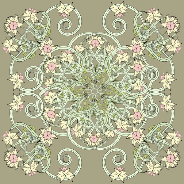 Square Composition Small Narcissus Art Nouveau Style Floral Vintage Enchanting — Stock Vector