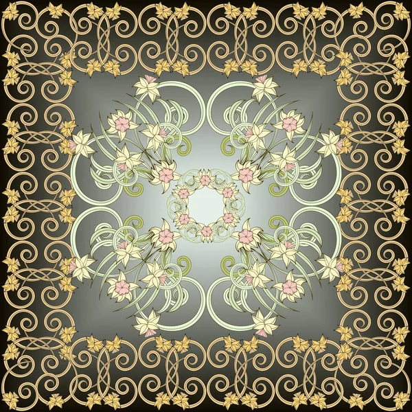 Composição Quadrada Narciso Pequeno Estilo Art Nouveau Fundo Encantador Vintage — Vetor de Stock