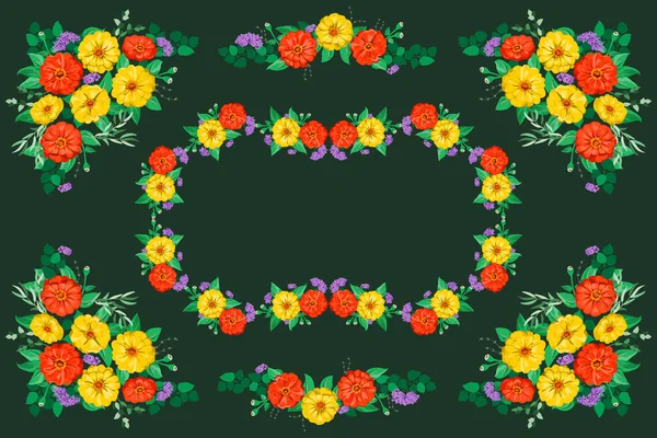 Chal Hermoso Colorido Estampado Bufanda Floración Verano Jardín Zinnia Fondo — Vector de stock