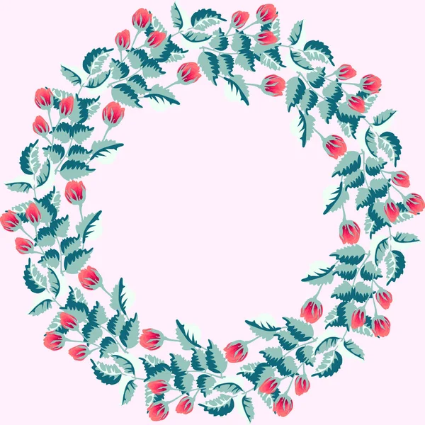 Marco Redondo Floral Flores Lindas Rosas Antiguas Tarjeta Felicitación Vectorial — Archivo Imágenes Vectoriales