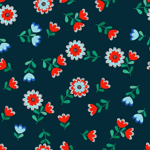 Enkelt Gulligt Mönster Små Blommor Blommig Sömlös Bakgrund För Textil — Stock vektor