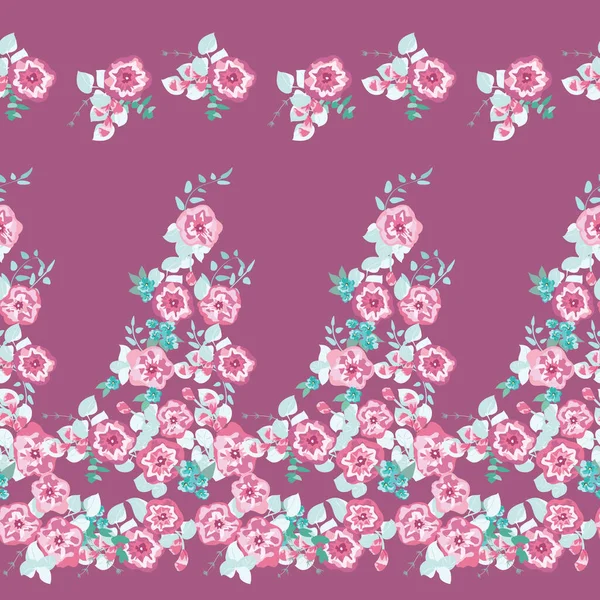 Чудова Безшовна Облямівка Маленькими Квітками Милих Петуній Регулярний Порядок Квітковий — стоковий вектор