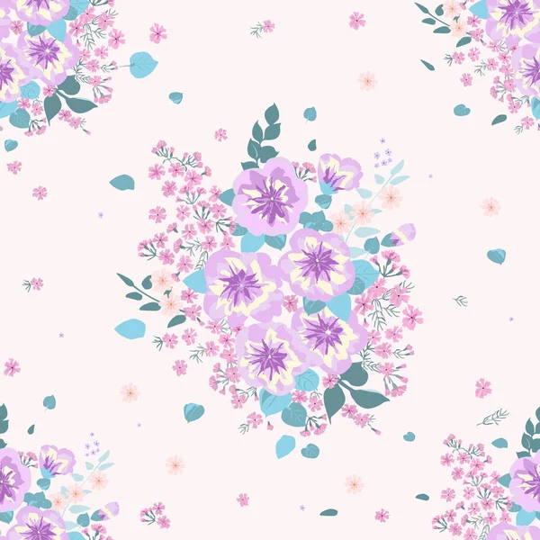 Délicieuse Bordure Sans Couture Avec Petites Fleurs Pétunias Mignons Ordre — Image vectorielle