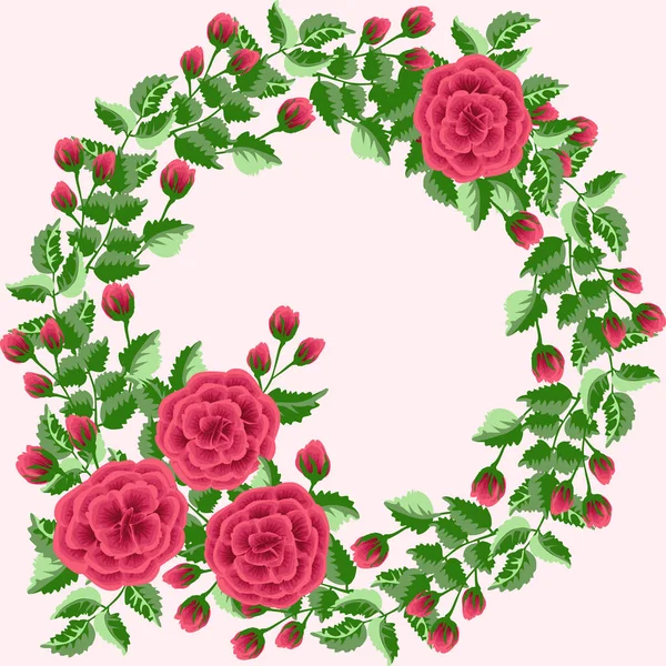 Цветочная Круглая Рамка Милых Цветов Старинных Роз Шаблон Векторной Открытки — стоковый вектор