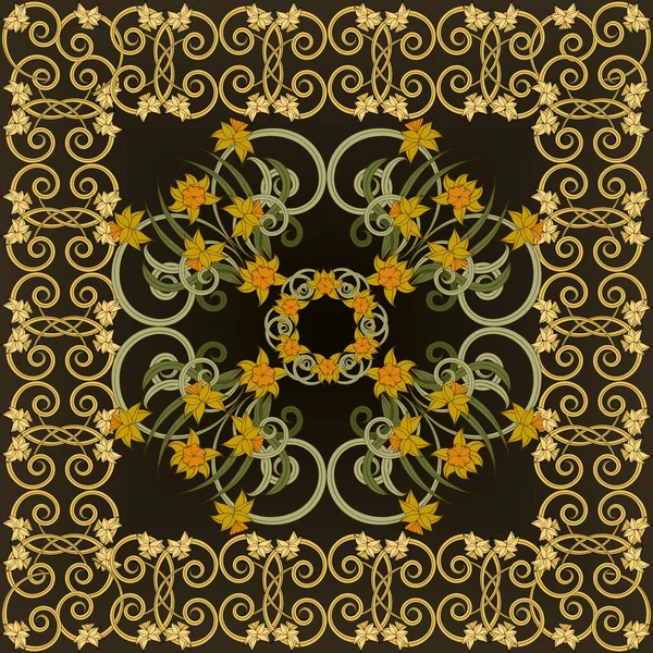 Composition Carrée Petits Narcisses Style Art Nouveau Fond Floral Vintage — Image vectorielle