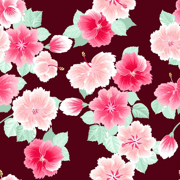 Patrón Bonito Sin Costuras Flores Lindas Hibisco Pequeña Escala Fondo — Vector de stock