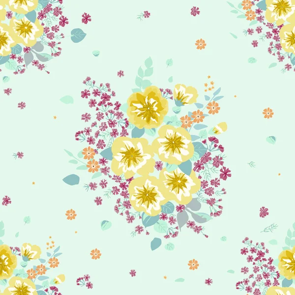 小さなかわいい明るい花と楽しいシームレスなパターン 規則的な命令だ ホームテキスタイル インテリア リネンのための花のシンプルな背景 — ストックベクタ